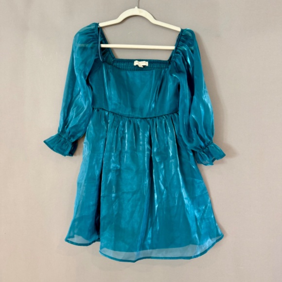 Thirty Thirty Sheen Sheer Puff Long Sleeve Mini Dress Small - Picture 2 of 5